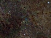 A composite image showing a section of the interstellar medium X-rayed for sulfur (Image source: DSS, DECaPS, eRosita, and NASA; cropped)