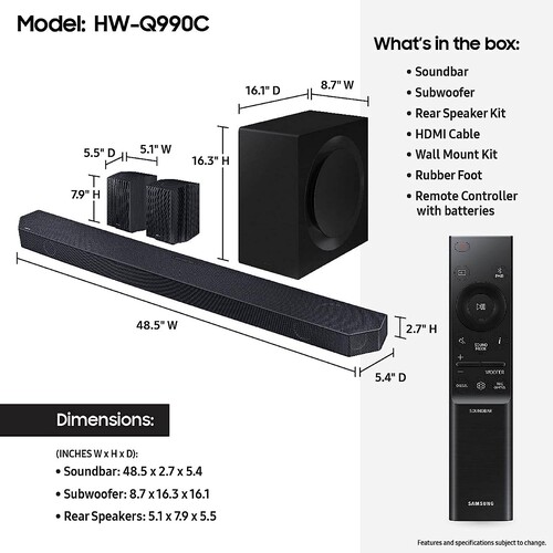 The dimensions of the HW-Q990C Dolby Atmos soundbar (Image: Samsung)