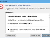 Vivaldi 2.9 update notification (Source: Own)