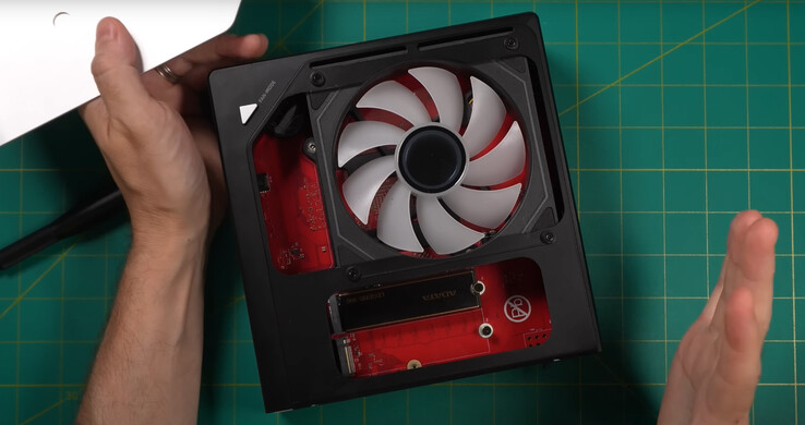 Removing two screws and rubber feet is all it takes to access the EVO-X2's pair of M.2 2280 slots. (Image source: GMKtec)