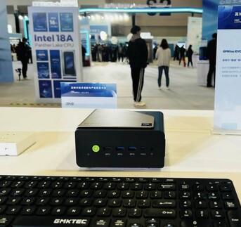 The GMKtec Evo-T2 mini PC was also present at a previous Intel conference, although barely any details were shared. (Image source: GMKtec)