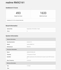 The Helio G95-powered Realme Narzo 20 Pro on Geekbench