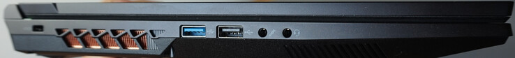 Left: Kensington lock, USB-A (5 Gbit/s), USB-A (0.5 Gbit/s), microphone, headset