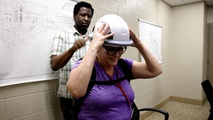 Blanca Chaidez tries on the invisible mask (Image source: Jeremy Little)