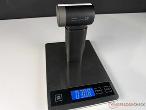 The handheld fan weighs just over 300 g.