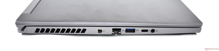 Left side: power connection, RJ45, USB-A 3.2, Thunderbolt 4, 3.5mm audio