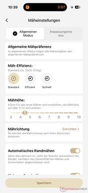 Mowing settings in the Dreame App