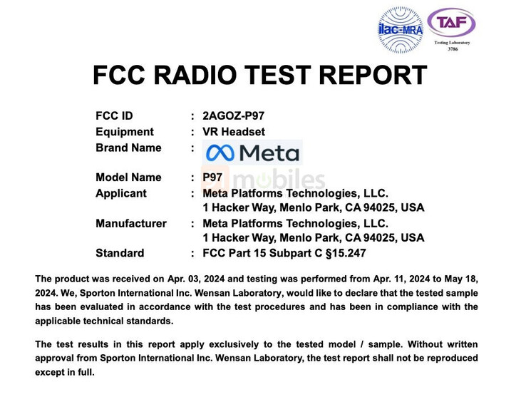 FCC listing of the VR headset (Image source: 91mobiles)