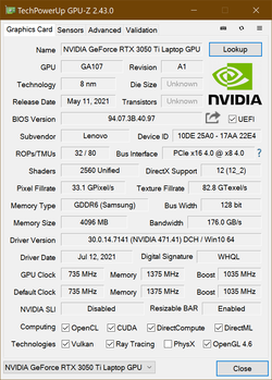 GPU-Z Nvidia GeForce RTX 3050 Ti