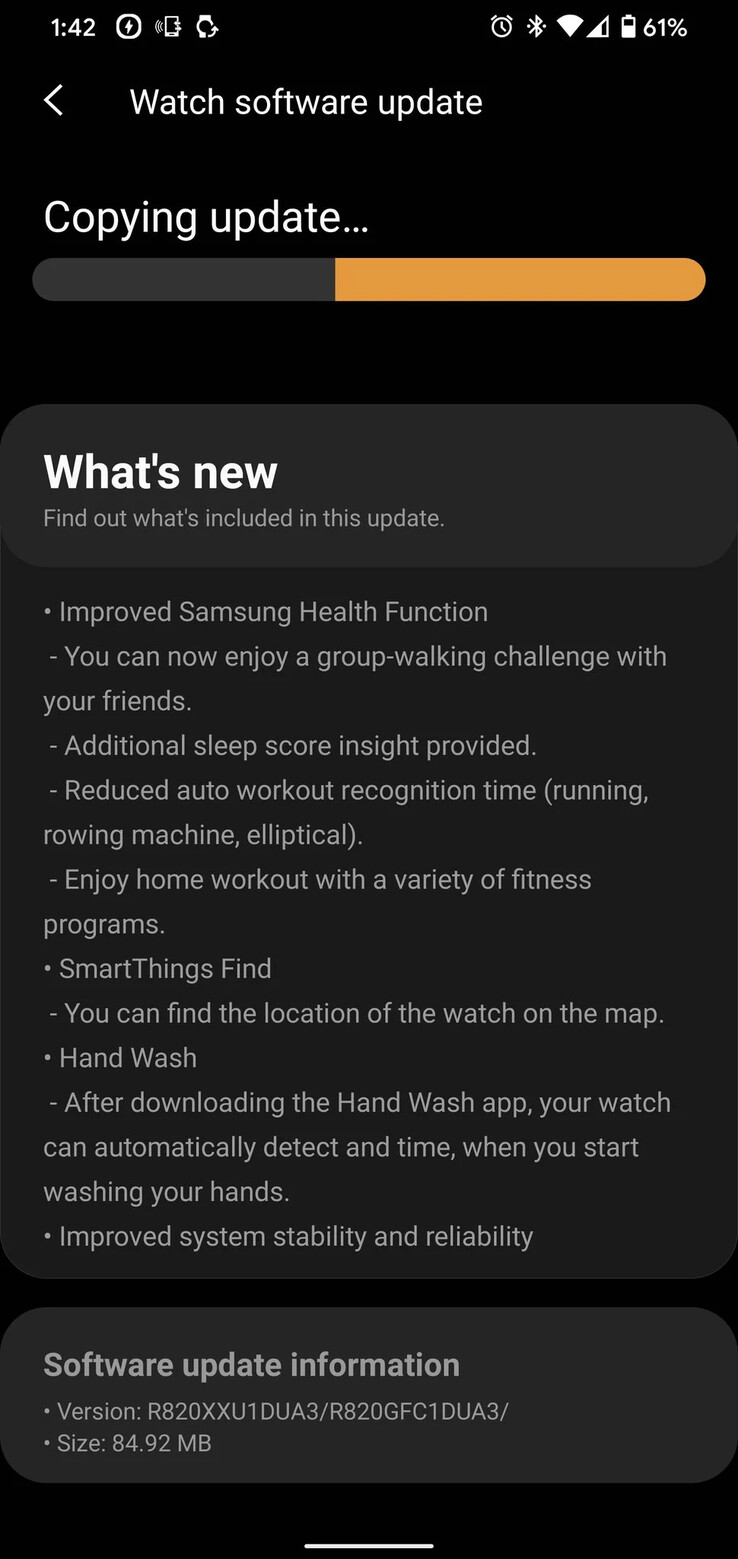 The Galaxy Watch Active 2's new changelog. (Source: SamMobile)
