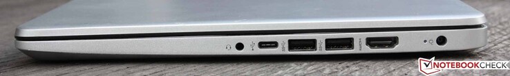 Audio combo, 3 x USB 3.0, once as Type C, twice as Type A, HDMI 1.4b, hollow socket (power connector)