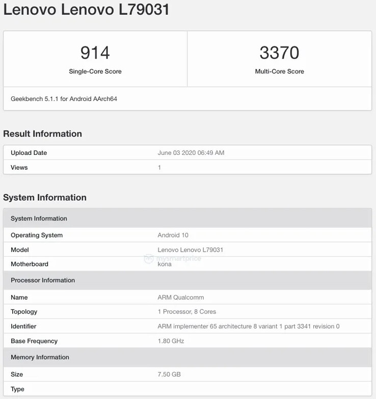 This may be the Lenovo Legion phone on 3C and Geekbench. (Source: Geekbench via MySmartPrice; 3C via GizmoChina)