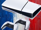 PS5 consoles shown on French-flag themed background
