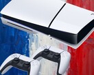 PS5 consoles shown on French-flag themed background