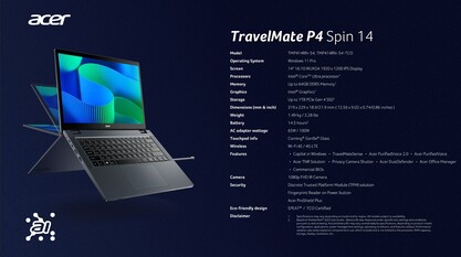 Acer TravelMate P4 Spin 14: Specifications. (Source: Acer)