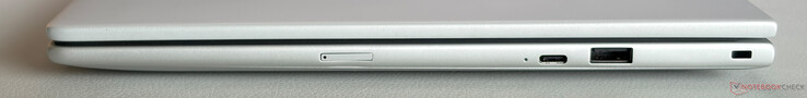 Right: USB-C 3.2 Gen.2 (10 Gbps, DisplayPort 1.4, power delivery), USB-A 3.2 Gen.1 (5 Gbps, powered), Nano security slot