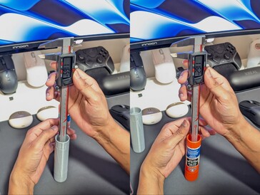 Measurement of deeper hole between 3D printed glue stick (left) and original glue stick (right)