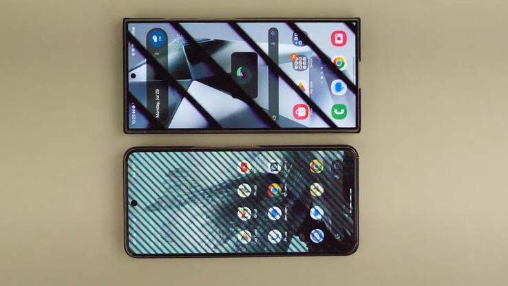 The modded Pixel 8 Pro next to the Galaxy S24 Ultra. (Image source: Android Central)