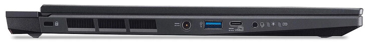 Left side: Security slot for a cable lock, power port, USB 3.2 Gen 2 (USB-A), USB4 (USB-C; Power Delivery, DP Alt Mode), combo audio jack