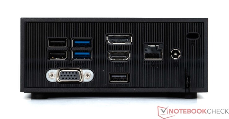 Back: 3x USB-A 2.0, 2x USB-A 3.2 Gen 1, VGA, DisplayPort, HDMI, 2.5-G LAN, power connection, Kensington lock connection