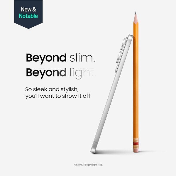 The Galaxy S25 Edge is Samsung's slimmest smartphone. (Image source: Samsung) 