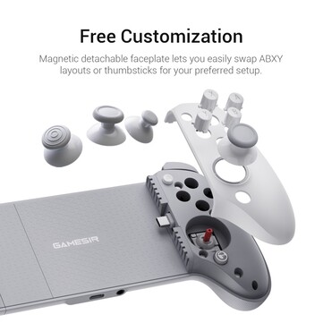 The GameSir G8 Plus MFi has a removable faceplate, so users can customize the thumbsticks and ABXY buttons. (Image source: GameSir)