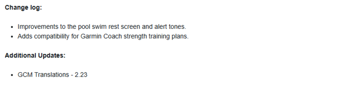 The change log for beta version 12.10 for the Garmin Venu 3 and vivoactive 5 smartwatches. (Image source: Garmin)