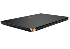 The golden trim and accents, as well as the sandblast metallic black finish turn the 2019 Stealth series into one of the most esthetically pleasing slim gaming laptops out there. (Source MSI)