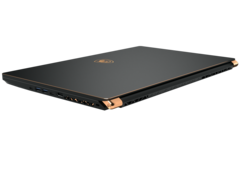 The golden trim and accents, as well as the sandblast metallic black finish turn the 2019 Stealth series into one of the most esthetically pleasing slim gaming laptops out there. (Source MSI)