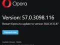 Opera 58.0.3135.7 update notification, new warning for closing windows with multiple tabs (Source: Own)