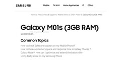 The Galaxy M01s' new support page. (Source: MySmartPrice)
