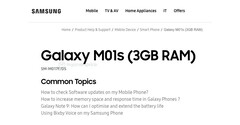 The Galaxy M01s&#039; new support page. (Source: MySmartPrice)