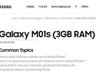 The Galaxy M01s' new support page. (Source: MySmartPrice)