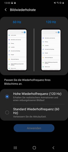 Galaxy S20+ display options