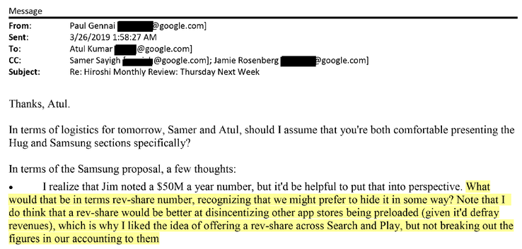 An excerpt from an exhibit introduced in the U.S. based Epic v Google trial. (Image source: Epic Games)