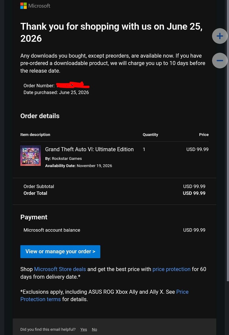 Screenshot of the receipt shared by the user.
