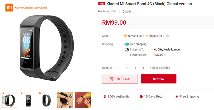 Mi Smart Band 4C listing. (Image source: Shopee)