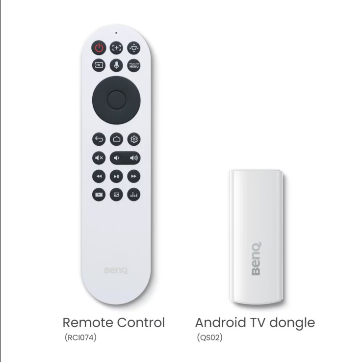 The BenQ W4000i 4K comes with a remote and Android dongle. (Image source: BenQ)