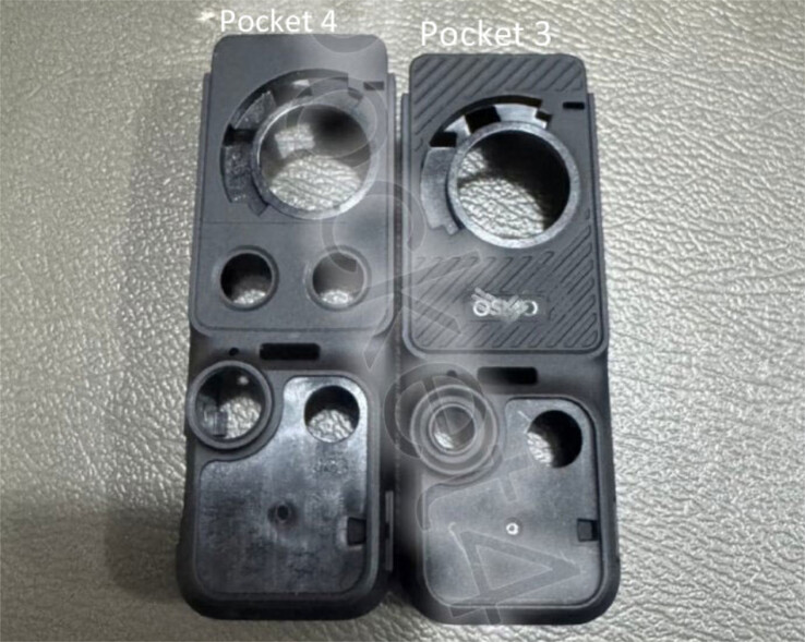 The Osmo Pocket 4 and Pocket 3 without their displays or camera elements, from left to right. (Image source: via The New Camera)