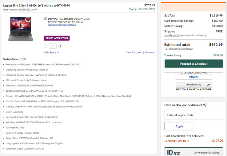 Price with the coupon applied (Image source: Lenovo)
