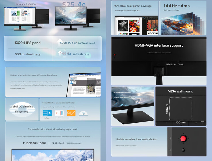 Main highlights of the ThinkVision S25-4e (Image source: Lenovo - machine translated)