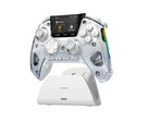 A promotional image for the ManbaOne V2 controller along with the charging stand against a white backdrop. (Image Source: Manba)