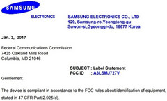Samsung Glaaxy J7 (2017) FCC compliance certificate