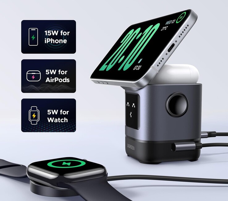 The Ugreen Uno 2-in-1 magnetic wireless charger can charge up to three devices simultaneously (Image source: Ugreen)
