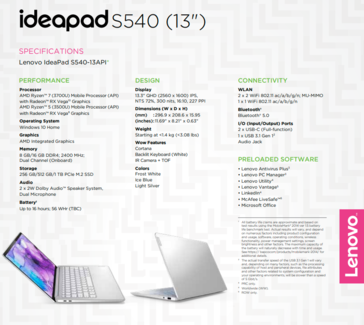 Lenovo IdeaPad S540 13-inch - Specs - AMD. (Source: Lenovo)