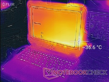 Heat exhausts from the top edge of the tablet