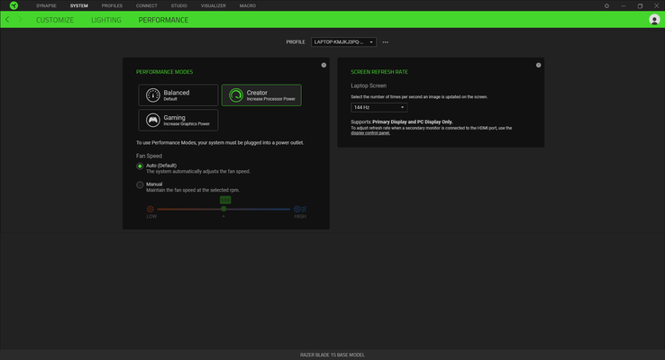 Razer has added Creator mode and Gaming mode to its list of performance profiles. The system runs fastest in Creator mode