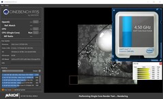 CPU information during a Cinebench R15 single-core benchmark