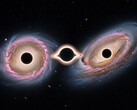 An illustrative image showing the two galaxies sharing 3 black holes (Image source: AI-generated image; edited)