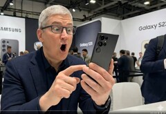 Viral deepfake shows Tim Cook as a fan of the Samsung Galaxy S25 Ultra. (Image source: X, Noah Cat, @Cartidise, screenshot).